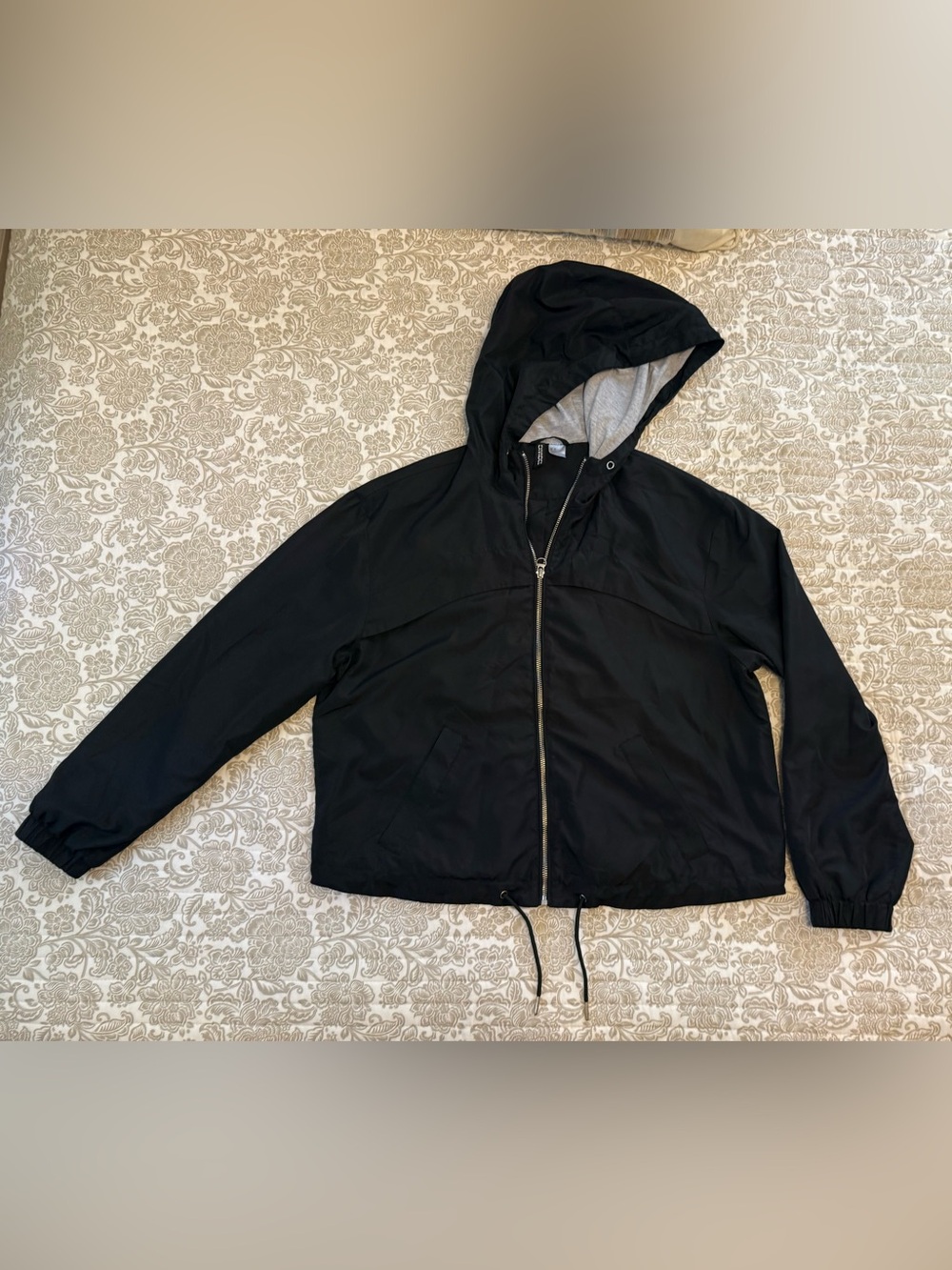 Jacket Hood Women’s S Black Full Zip Cuffed Sleeves Drawstring Waist Divided H&M